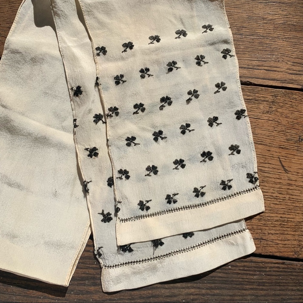 Antique Clover Embroidered Silk Scarf
